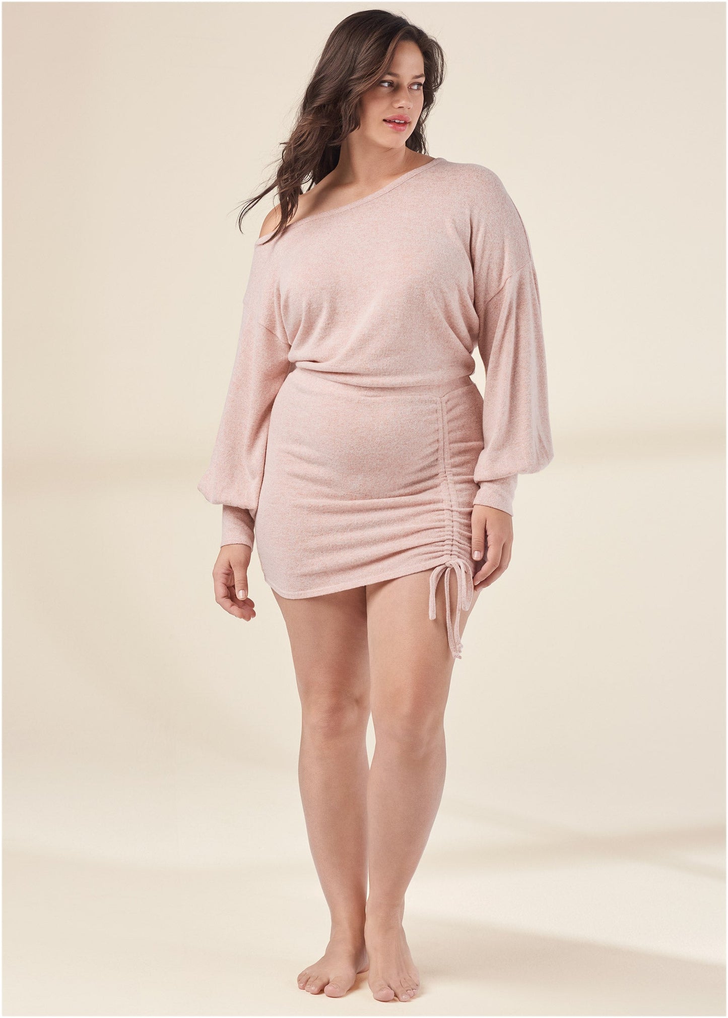 patterson-Cozy Hacci Ruched Dress - Pink