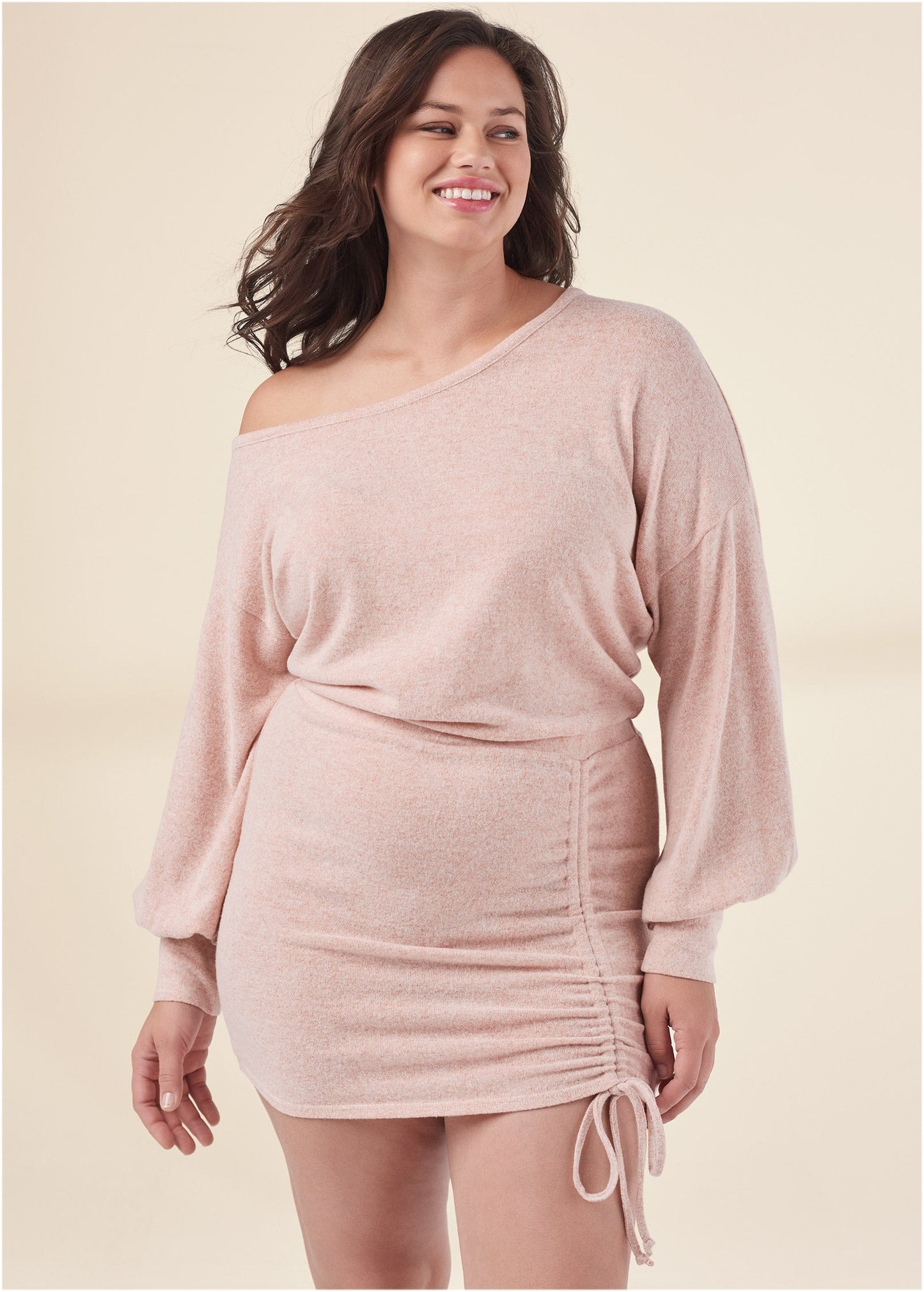 patterson-Cozy Hacci Ruched Dress - Pink