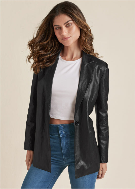 patterson-Faux-Leather Blazer - Jet Black